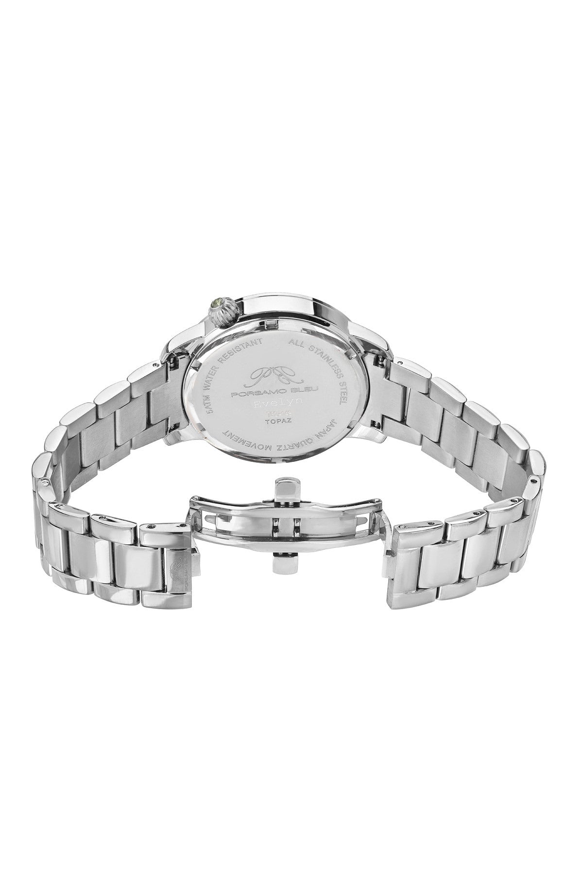 Porsamo Bleu Evelyn Luxury Topaz Women's Stainless Steel Watch, Silver, Black 762AEVS