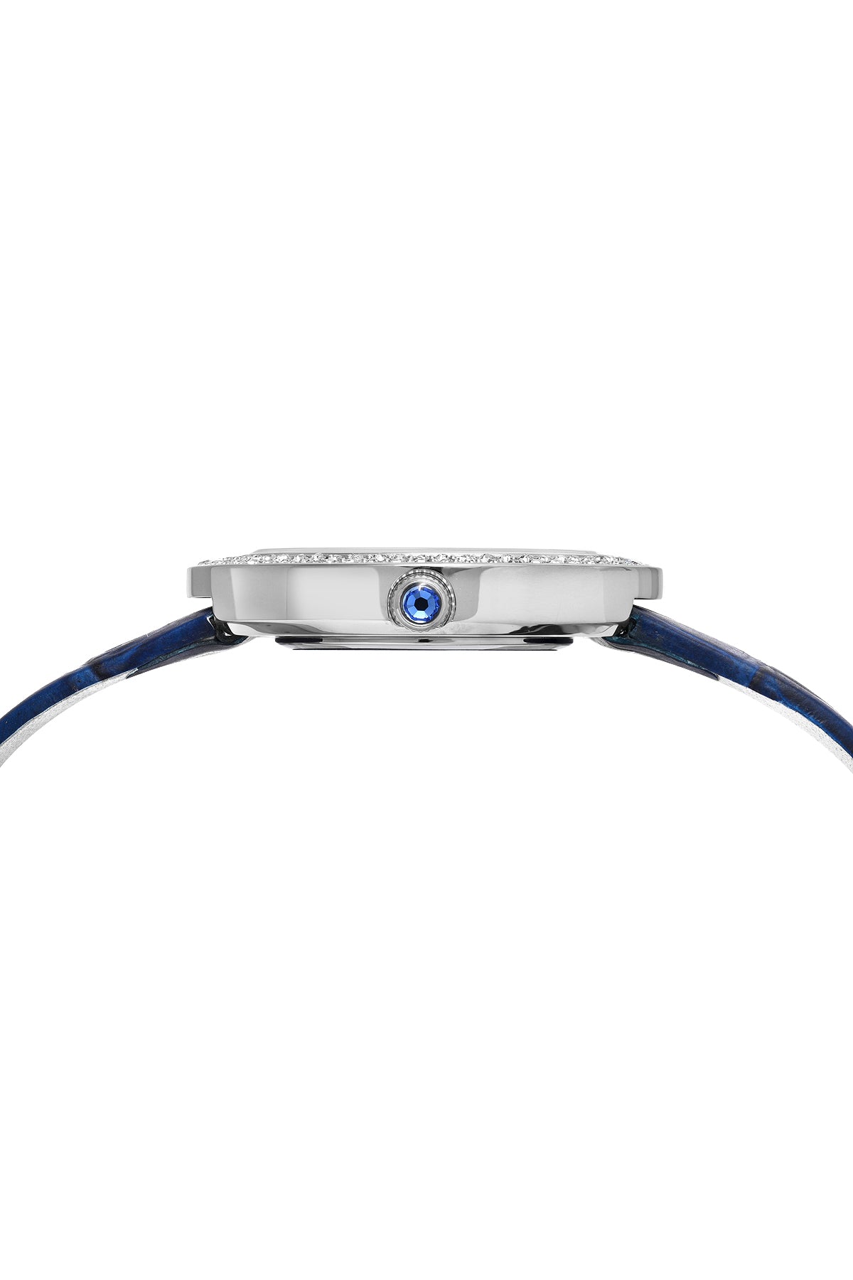 Porsamo Bleu Larissa luxury women's watch, genuine leather band, crystal inlaid bezel, white, silver,blue 892ALAL