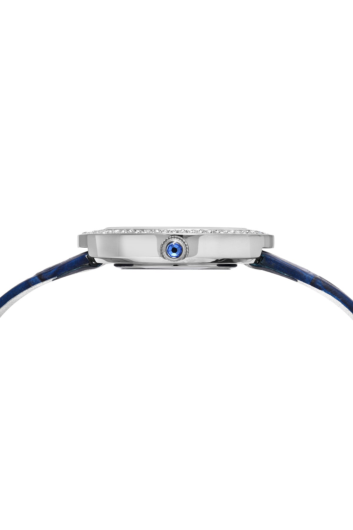 Porsamo Bleu Larissa Luxury Women's Watch, Genuine Leather Band, Crystal Inlaid Bezel, White, Silver,blue 892ALAL