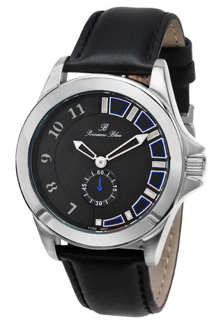 Porsamo Bleu Soho luxury men's dress watch with genuine leather band silver tone and black 041CSOL