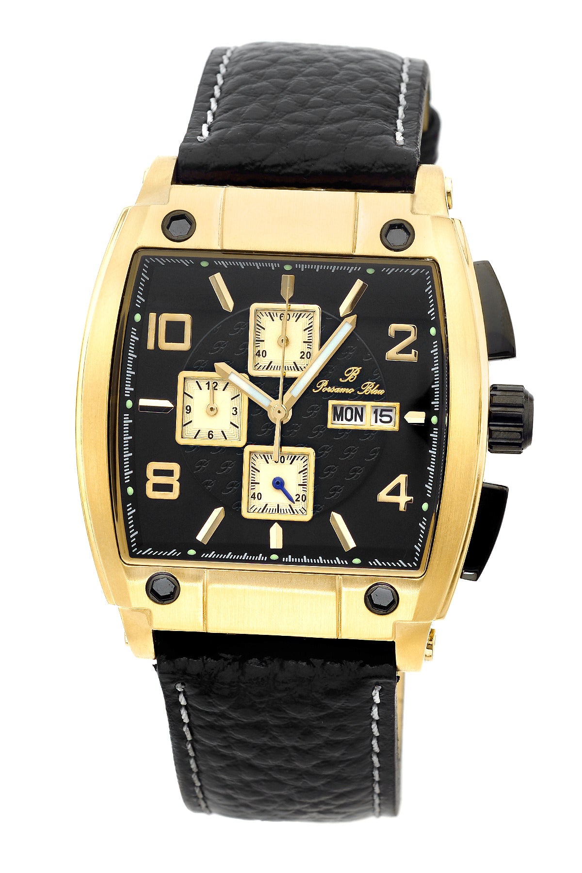 Porsamo Bleu London luxury chronograph men's watch, genuine leather band, gold, black 141BLOL