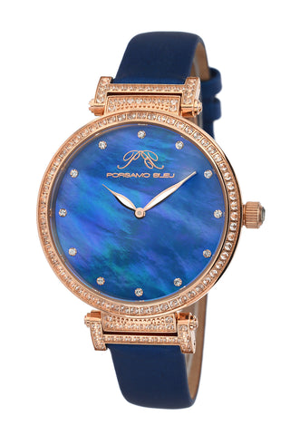Porsamo Bleu Chantal Luxury Topaz Women's Watch, Satin Covered Genuine Leather Band, Rose, Blue 673CCHL
