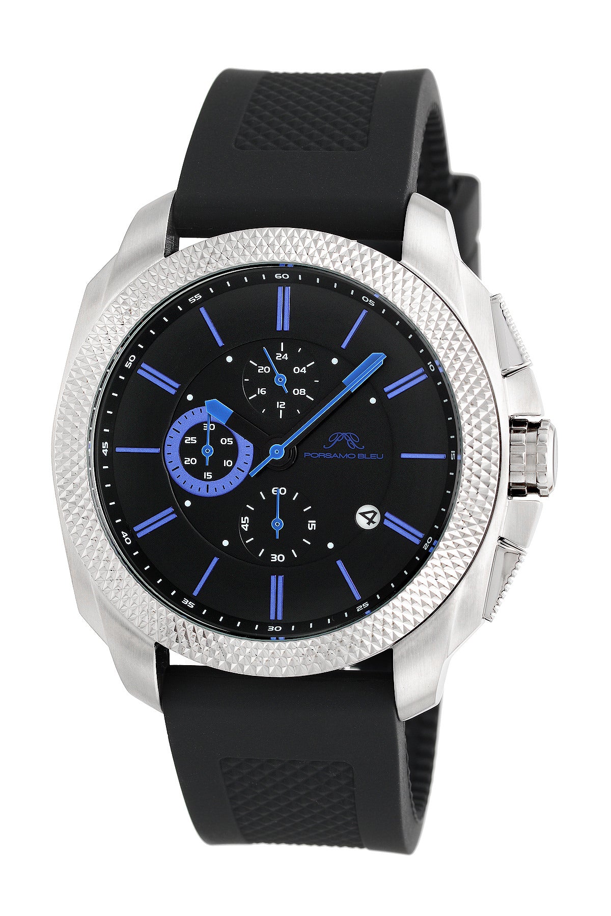 Porsamo Bleu Niccolo luxury chronograph men's watch, silicone strap, silver, black, blue 332BNIR