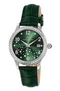 Porsamo Bleu Ruby Luxury Women's Genuine Leather Band Watch, Silver, Green 1142DRUL