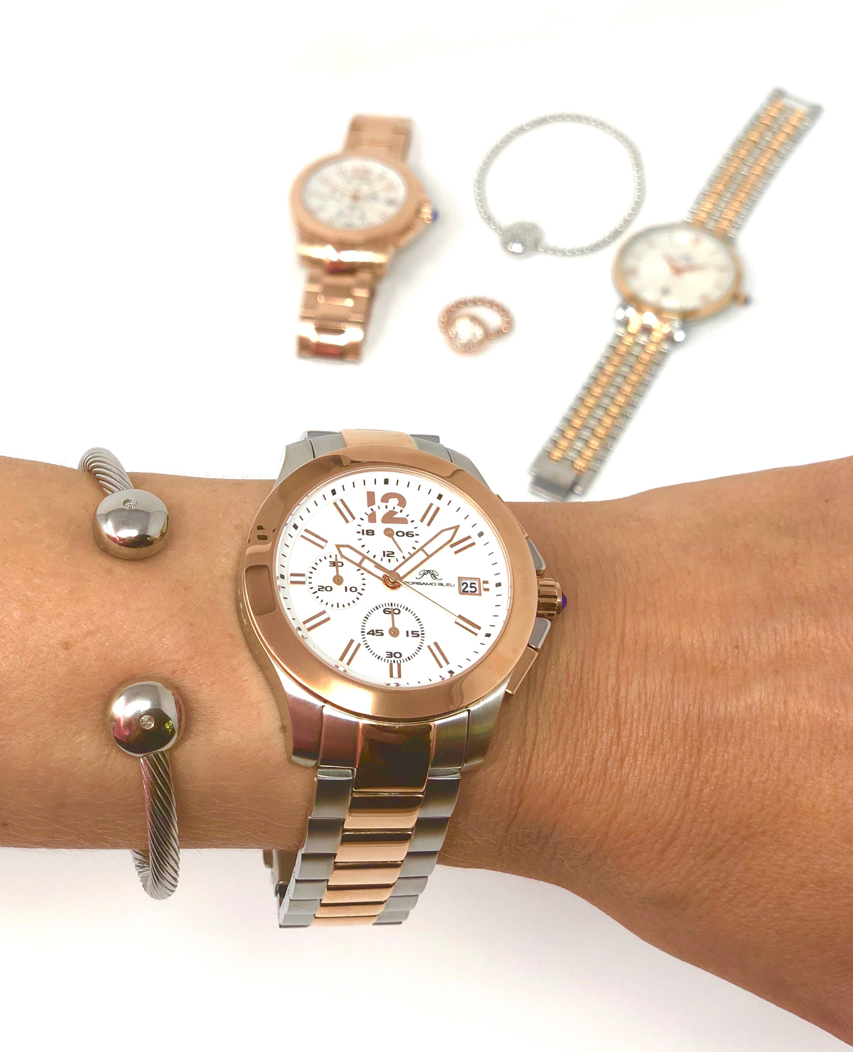 Porsamo Bleu Harper luxury chronograph women's stainless steel watch, silver, rose 523BHAS