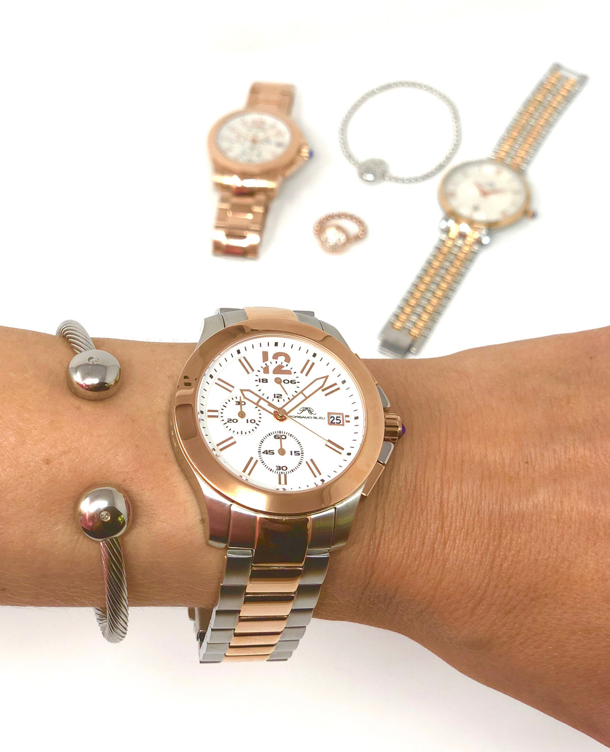 Porsamo Bleu Harper Luxury Chronograph Women's Stainless Steel Watch, Silver, Rose 523BHAS
