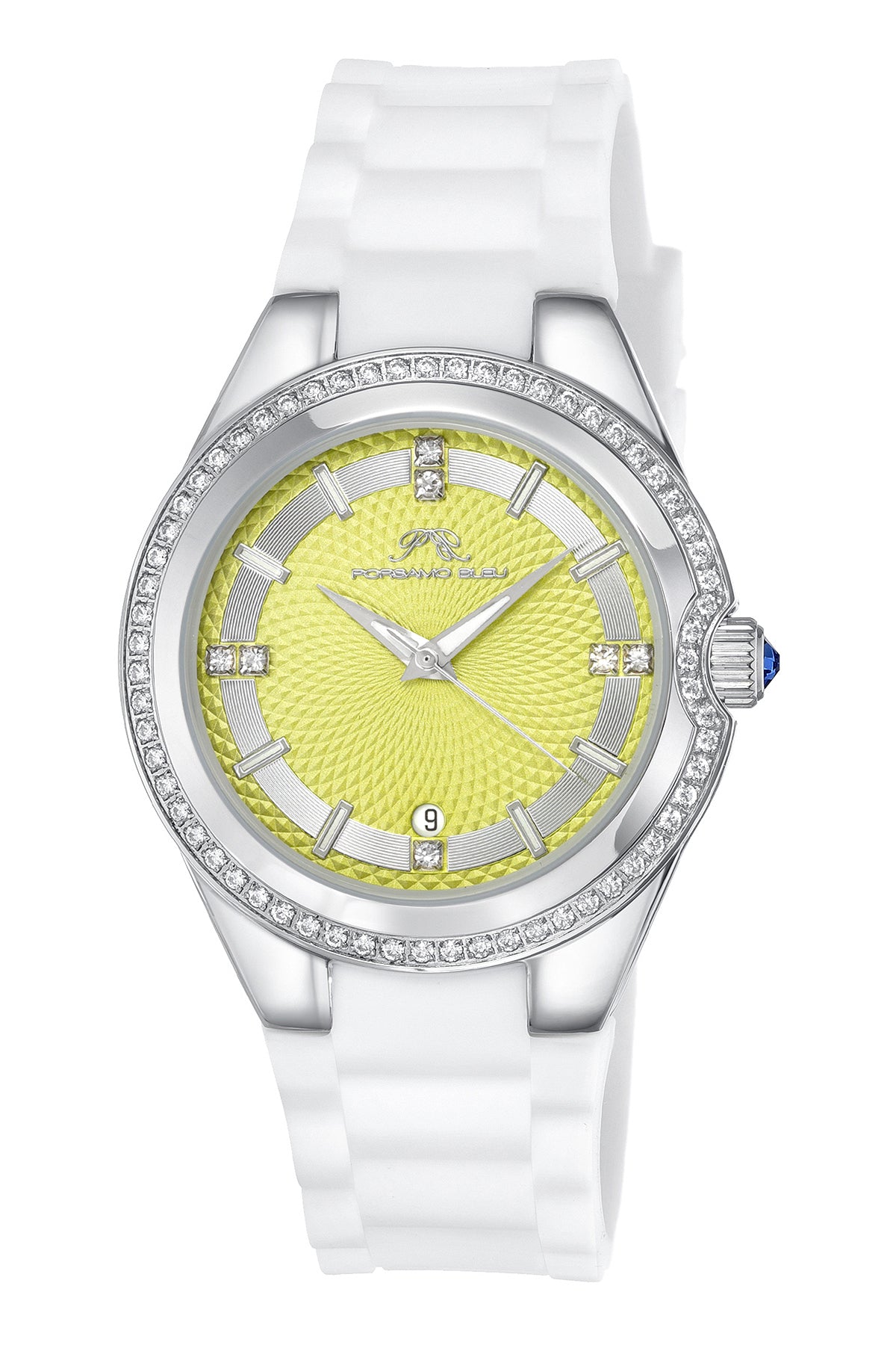Porsamo Bleu Guilia Luxury Women's Silicone Strap Watch, Interchangeable Bands, Silver, White, Lime Green 1122DGUR