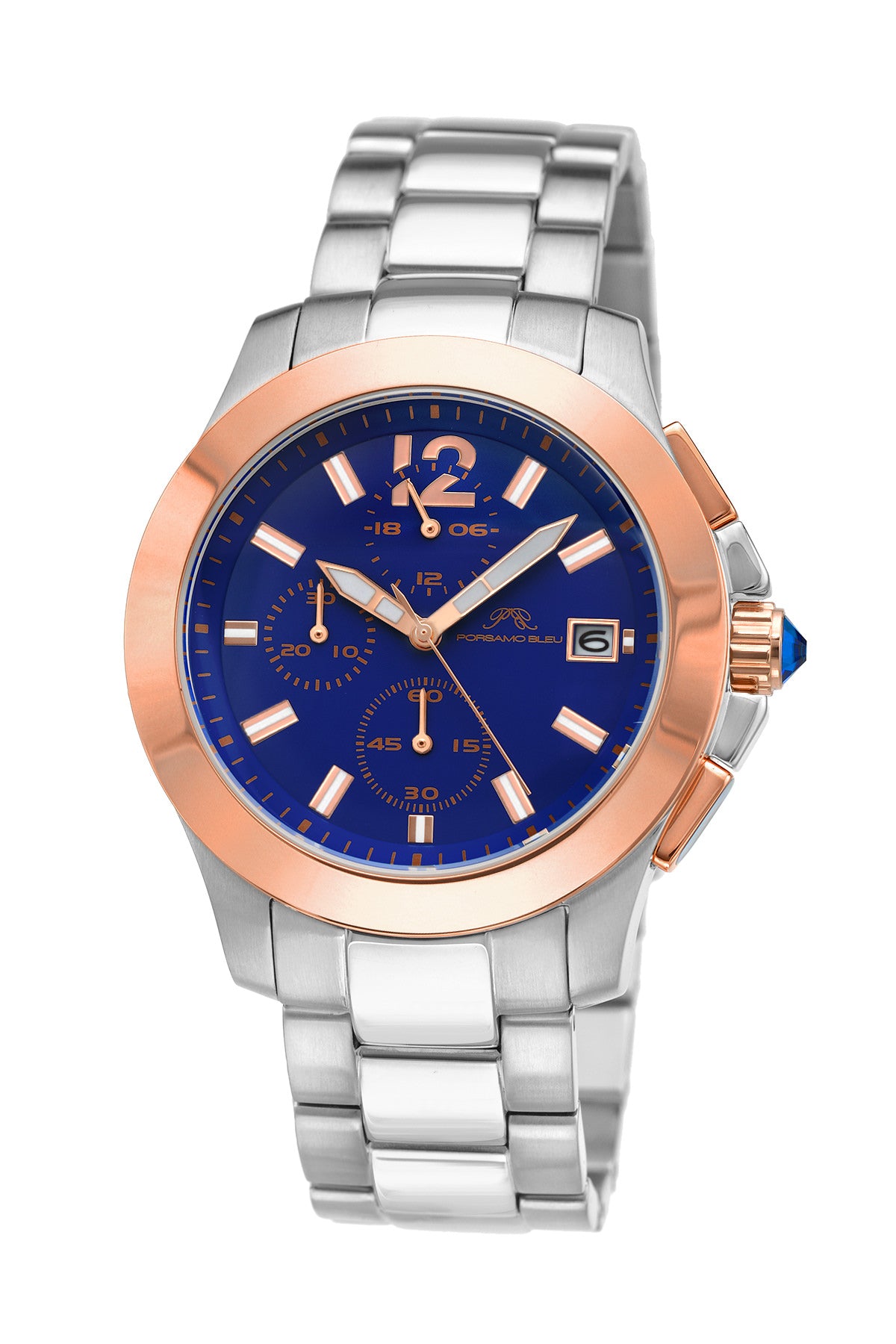 Porsamo Bleu Harper luxury chronograph women's stainless steel watch, silver, rose, blue 522AHAS