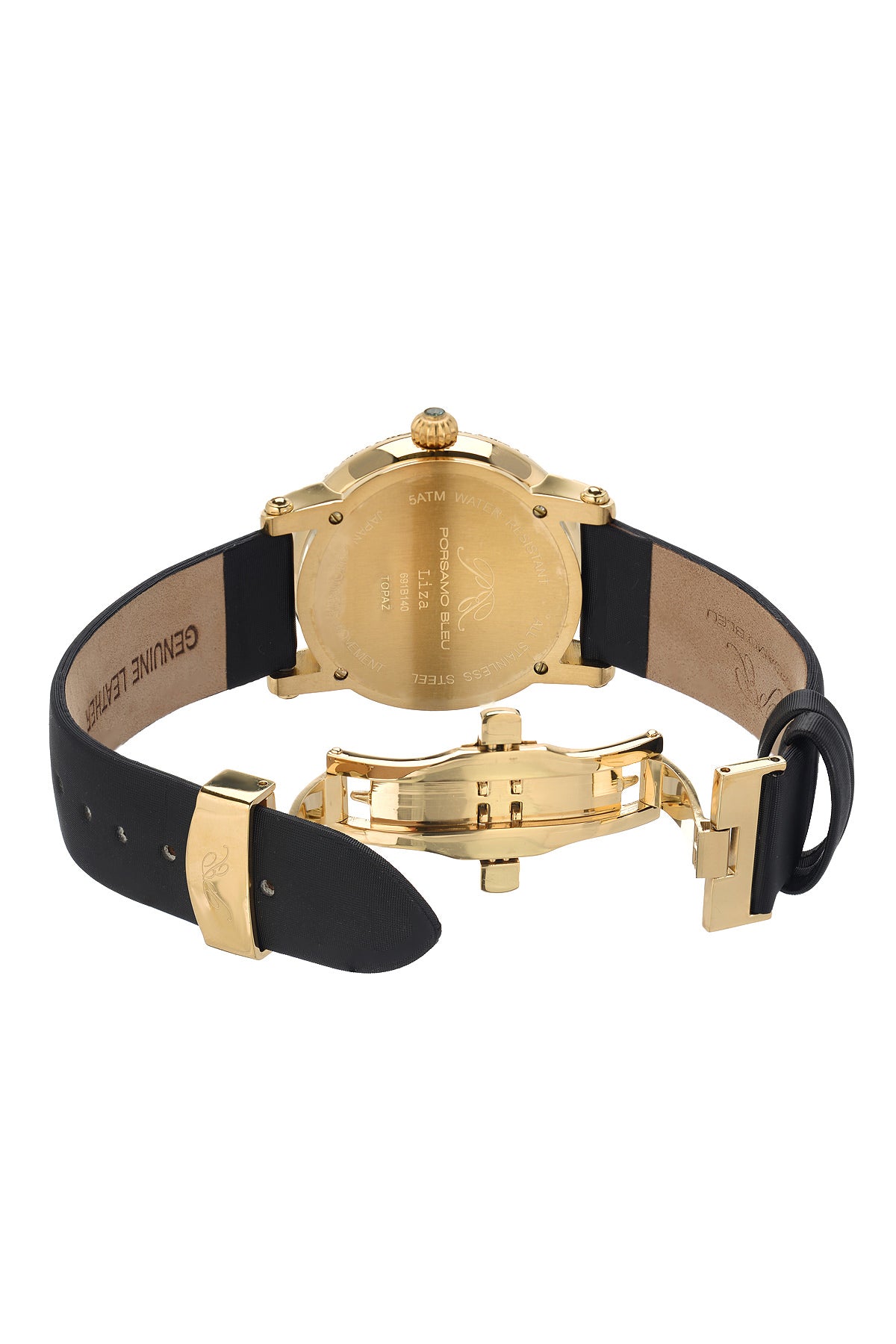 Porsamo Bleu Liza Luxury Automatic Topaz Women's Satin Leather Watch, Gold, Black 691BLIL