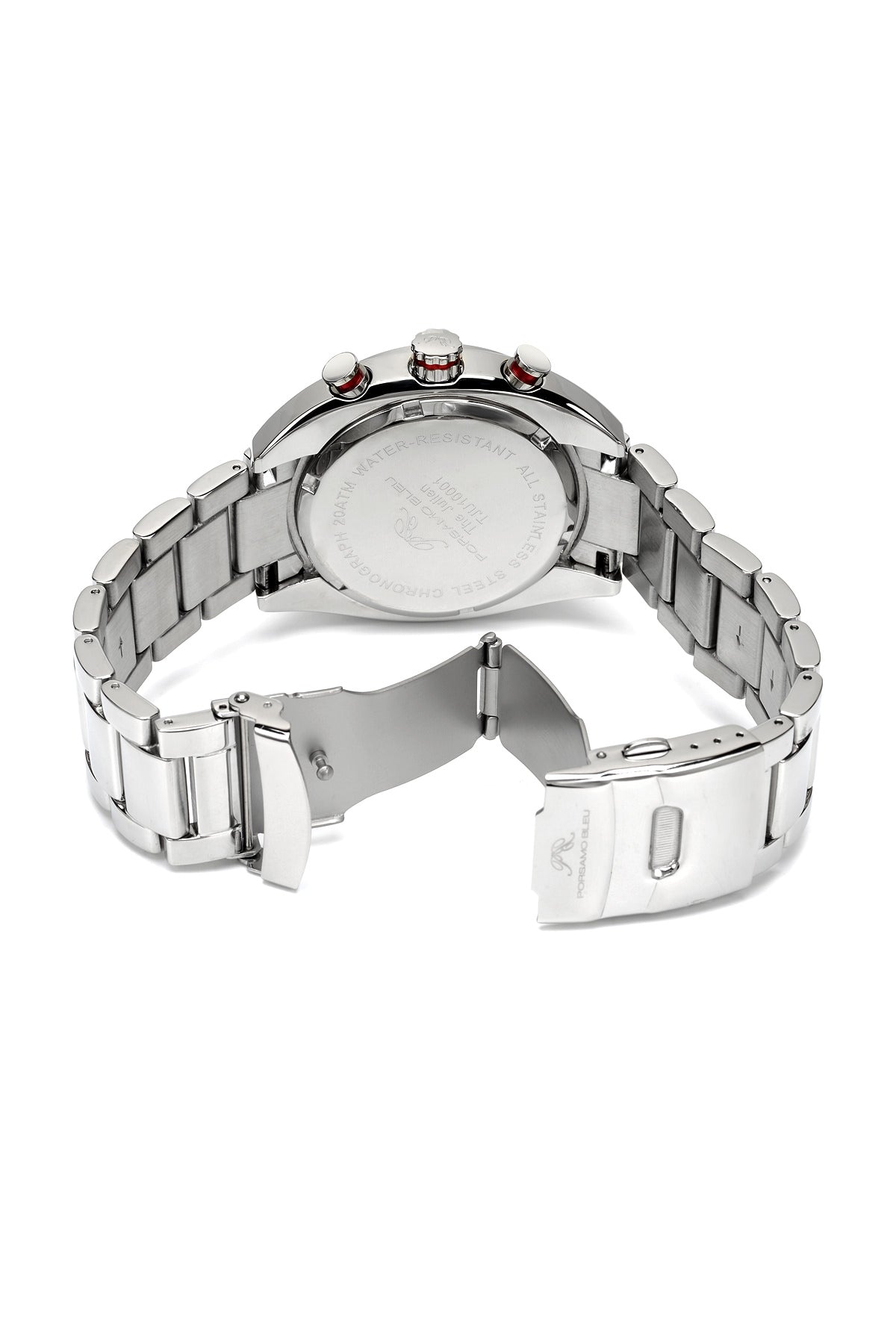 Porsamo Bleu Julien Luxury  Chronograph Men's Stainless Steel Watch, Silver, White, Red 271AJUS
