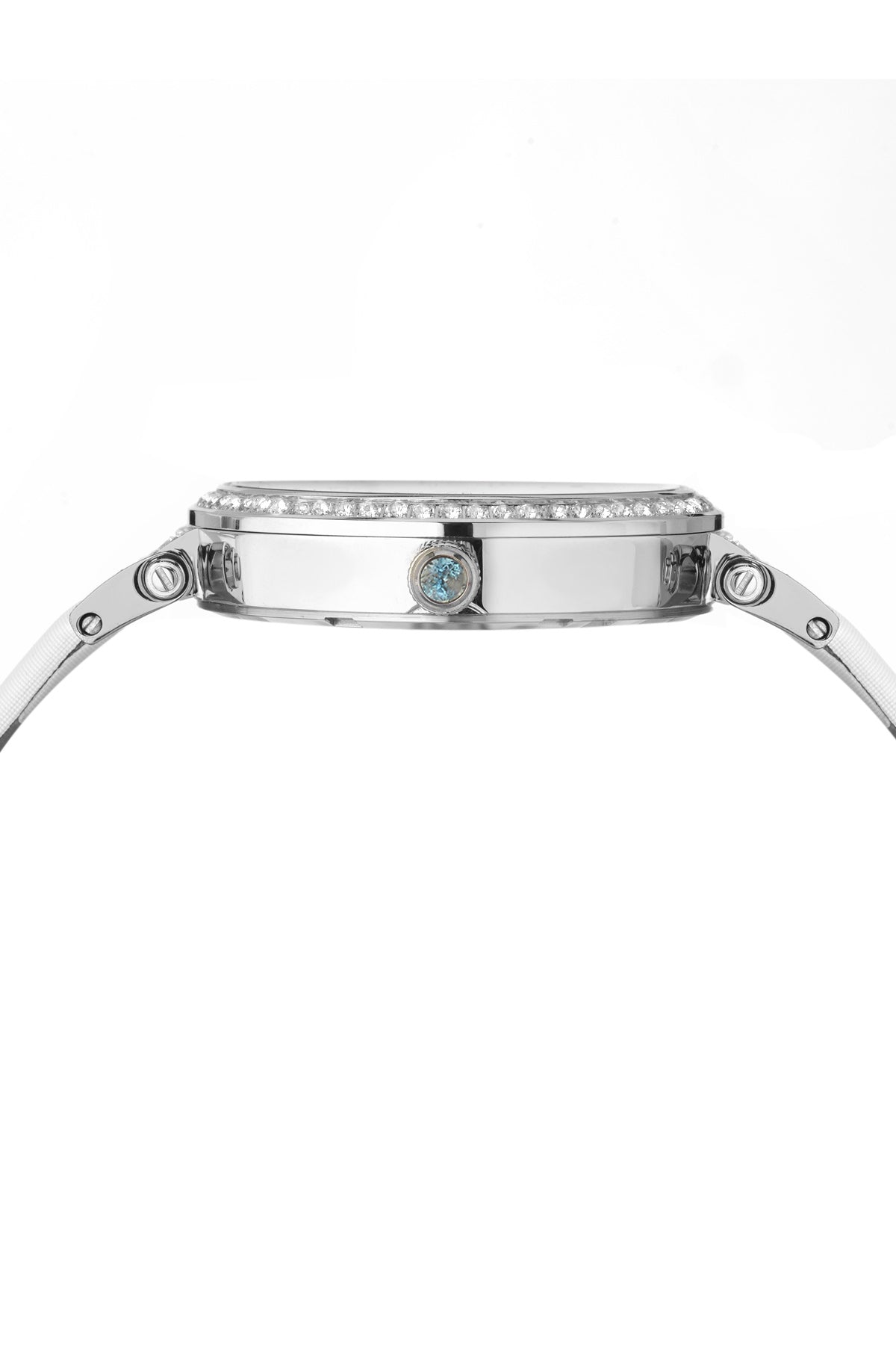 Porsamo Bleu Chantal Luxury Topaz Women's Watch, Satin Covered Genuine Leather Silver, White 673ACHL