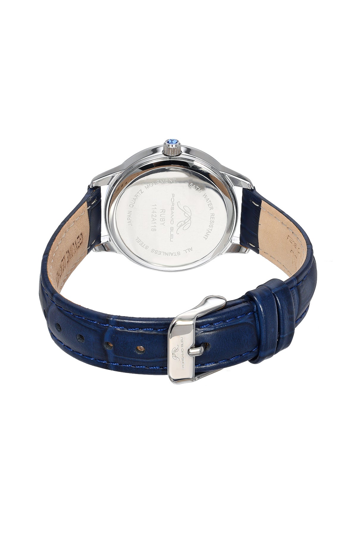 Porsamo Bleu Ruby Luxury Women's Genuine Leather Band Watch, Silver, Blue 1142ARUL