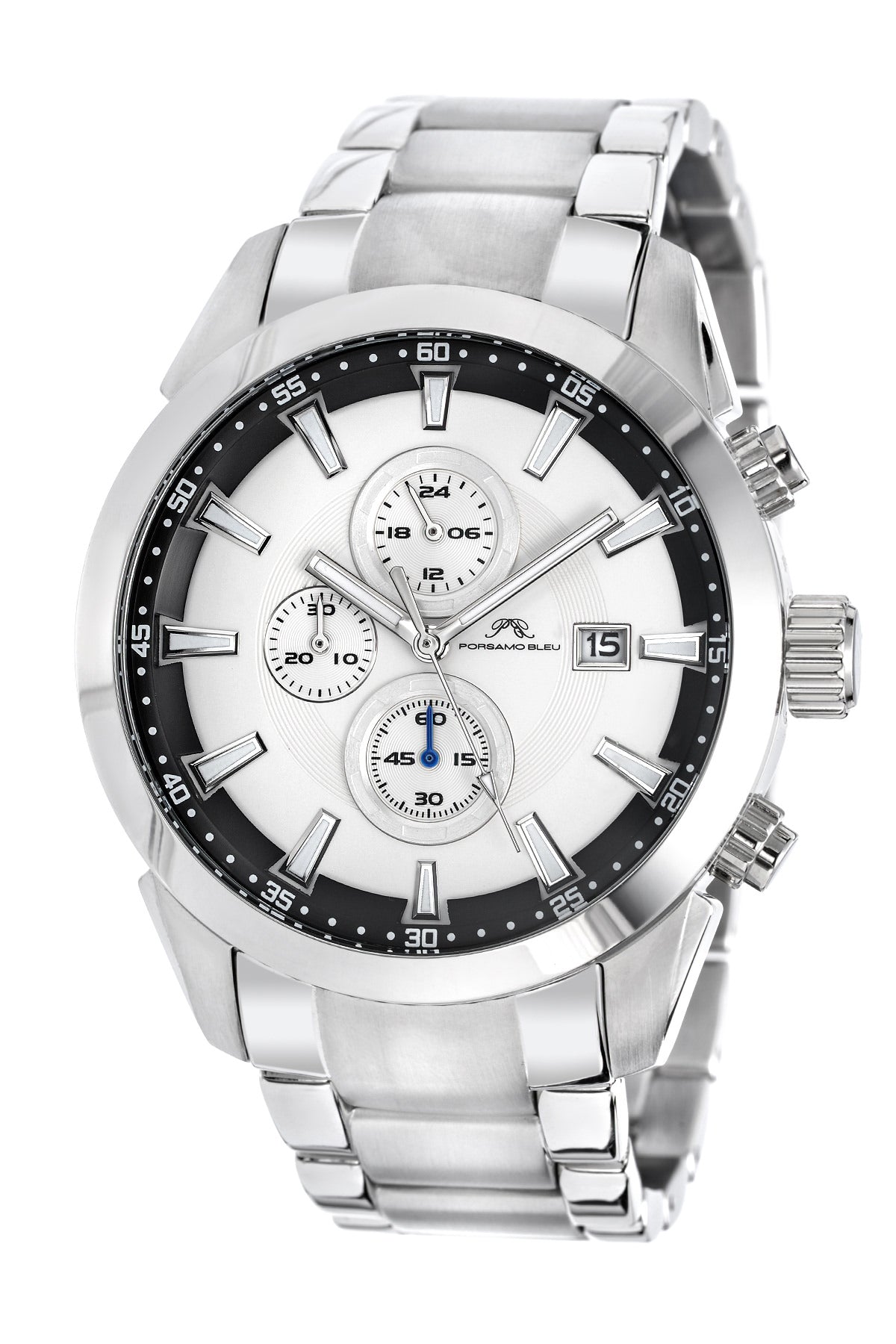 Porsamo Bleu Enzo Luxury Chronograph Men's Stainless Steel Watch, Silver 451AENS