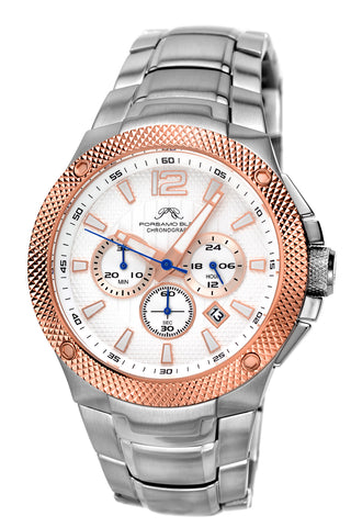 Porsamo Bleu Pierre luxury chronograph men's stainless steel watch, silver, rose, white 251CPIS
