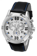 Porsamo Bleu Cancun Luxury Chronograph Men's Watch, Genuine Leather Band, Silver, Black 061ACAL