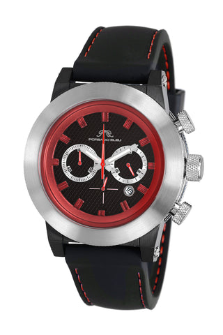Porsamo Bleu Finley luxury chronograph men's watch, silicone strap, silver, black, red 402AFIR
