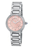 Porsamo Bleu Stella Luxury Crystal Womens Stainless Steel Watch, Silver With Baby Pink Guilloche And Sunray Dial 1191FSTS