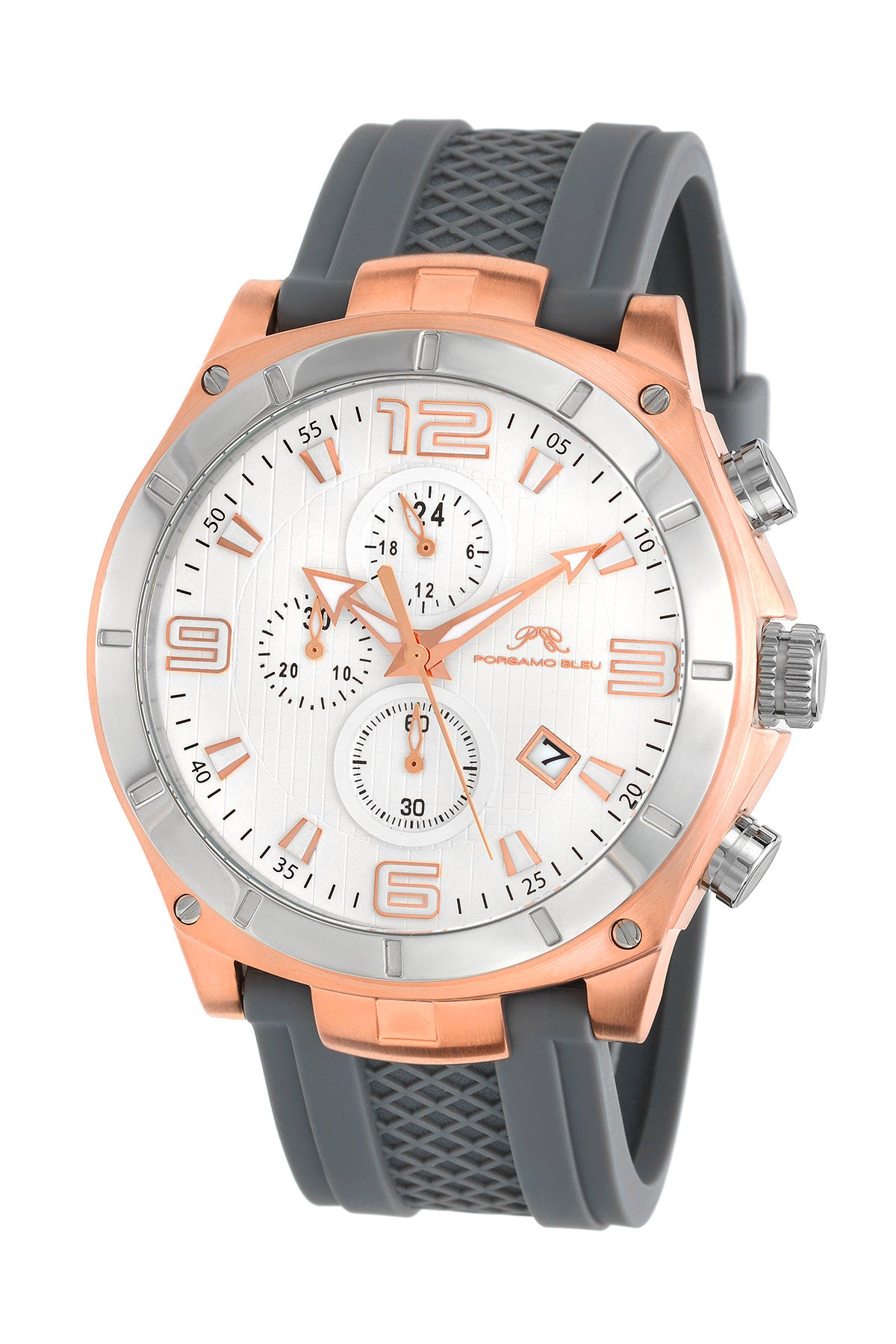 Porsamo Bleu Ethan luxury chronograph men's watch, silicone strap, rose, grey 411CETR