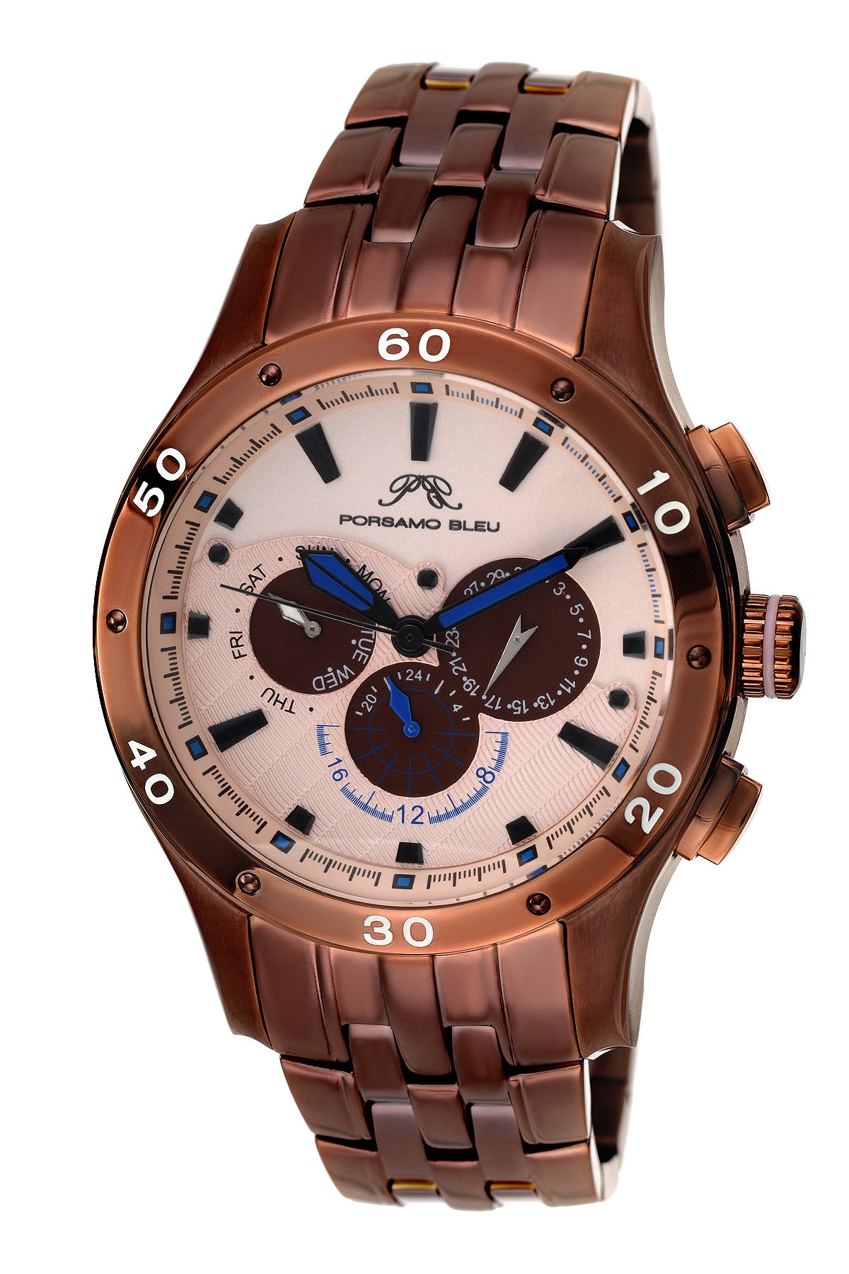 Porsamo Bleu, Andre luxury men's stainless steel watch, brown, rose 221EANS