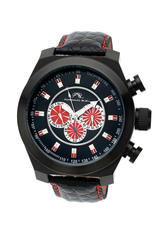 Porsamo Bleu Sydney G luxury men's watch, genuine leather band, black 231CSGL