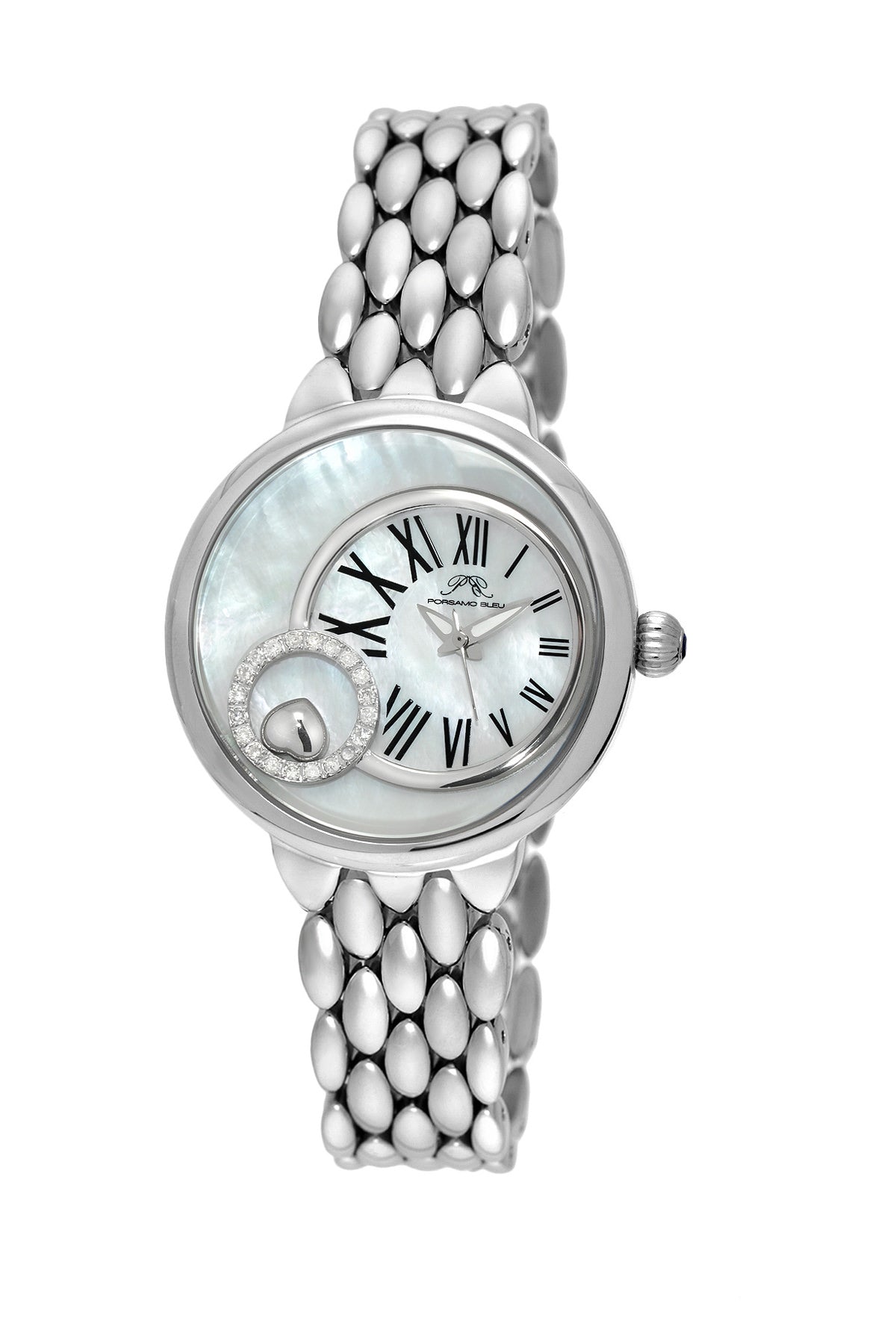 Porsamo Bleu Claire luxury diamond women's stainless steel watch, silver, white 721ACLS