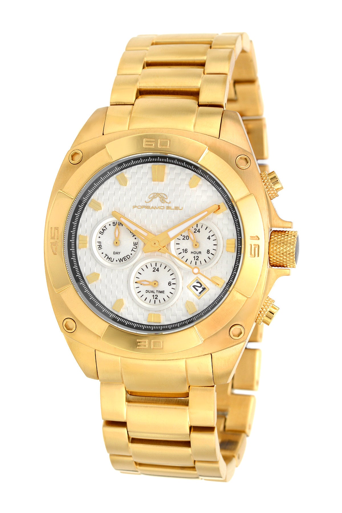 Porsamo Bleu Alex luxury men's stainless steel watch, gold, white 291BALS