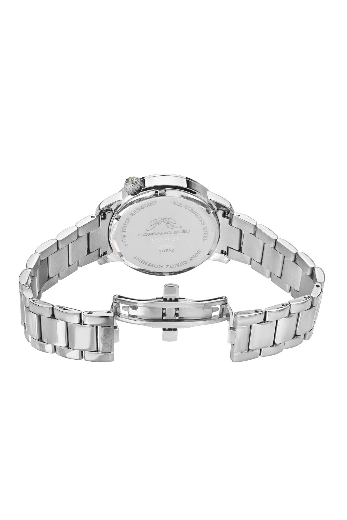 Porsamo Bleu Evelyn Luxury Topaz Women's Stainless Steel Watch, Silver, White 761AEVS