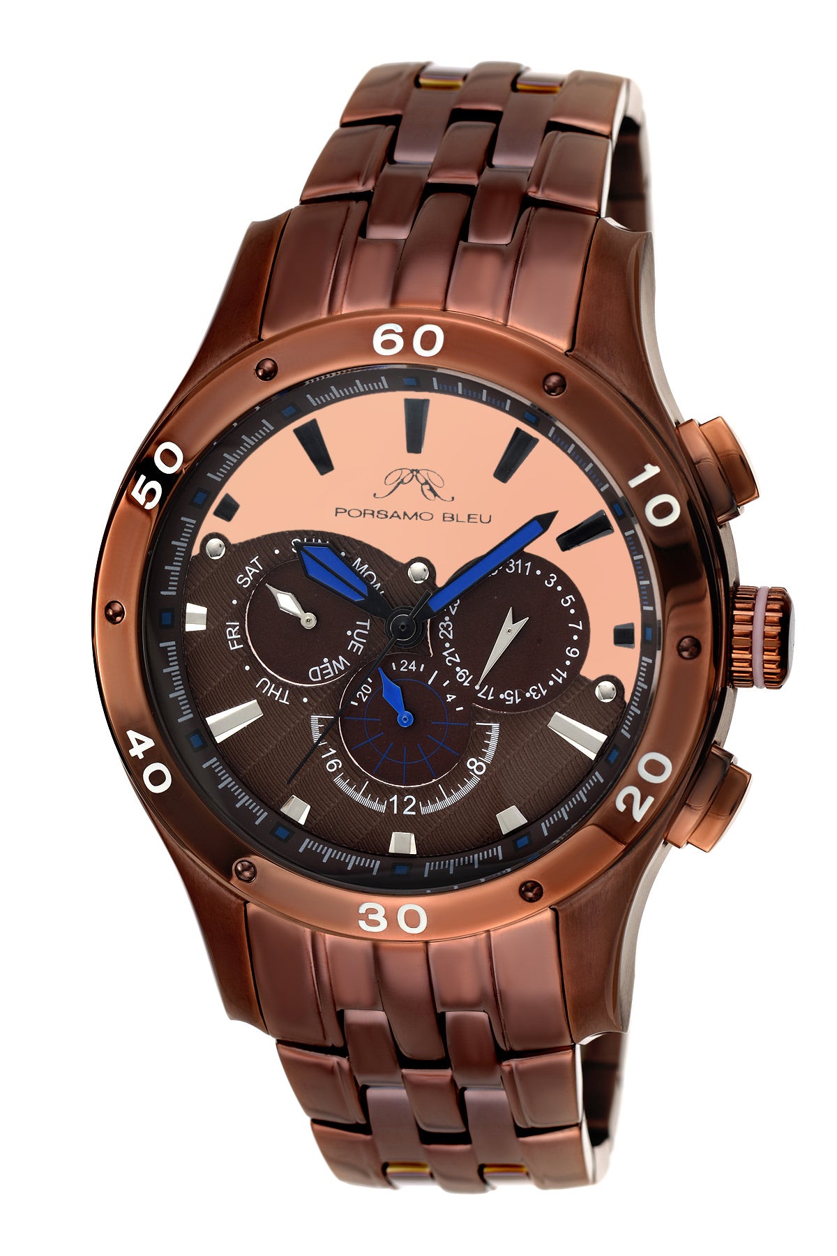 Porsamo Bleu, Andre luxury men's stainless steel watch, brown, rose 222EANS