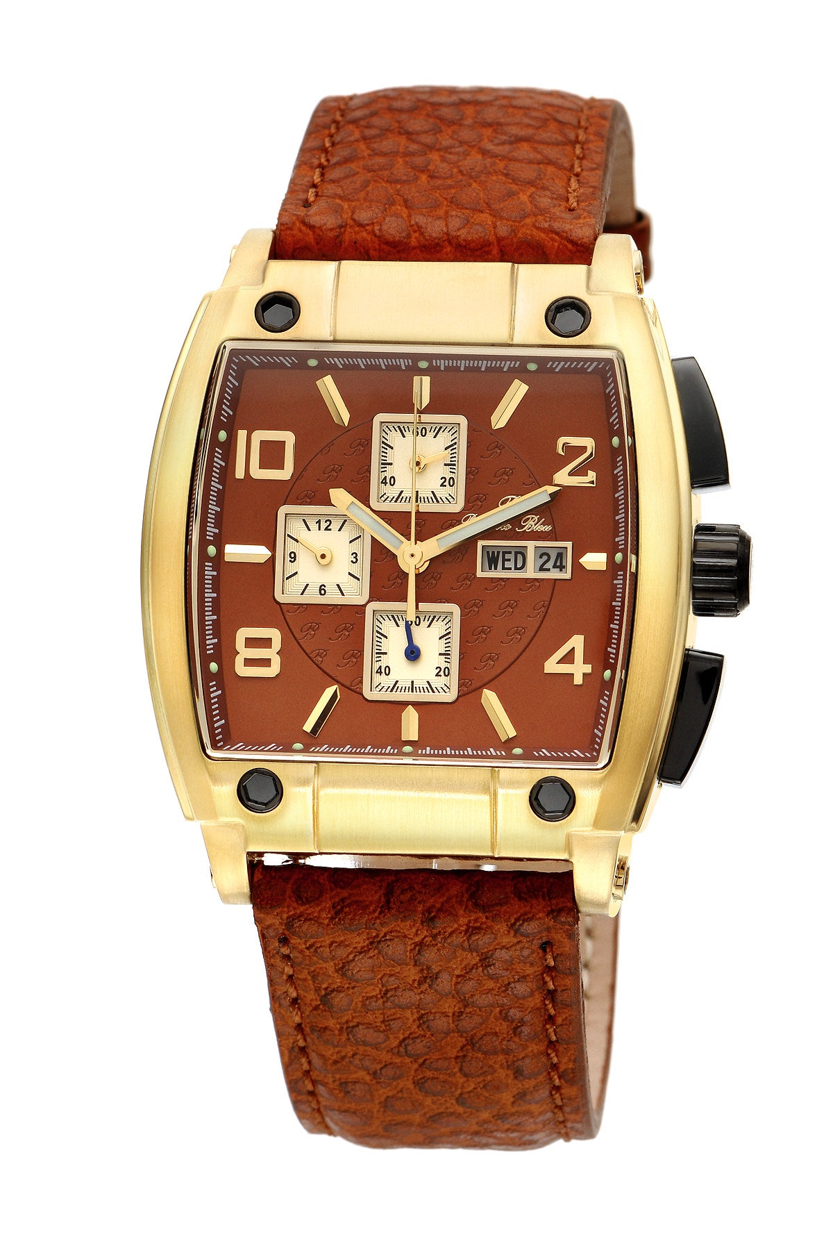 Porsamo Bleu London luxury chronograph men's watch, genuine leather band, gold, brown 142BLOL