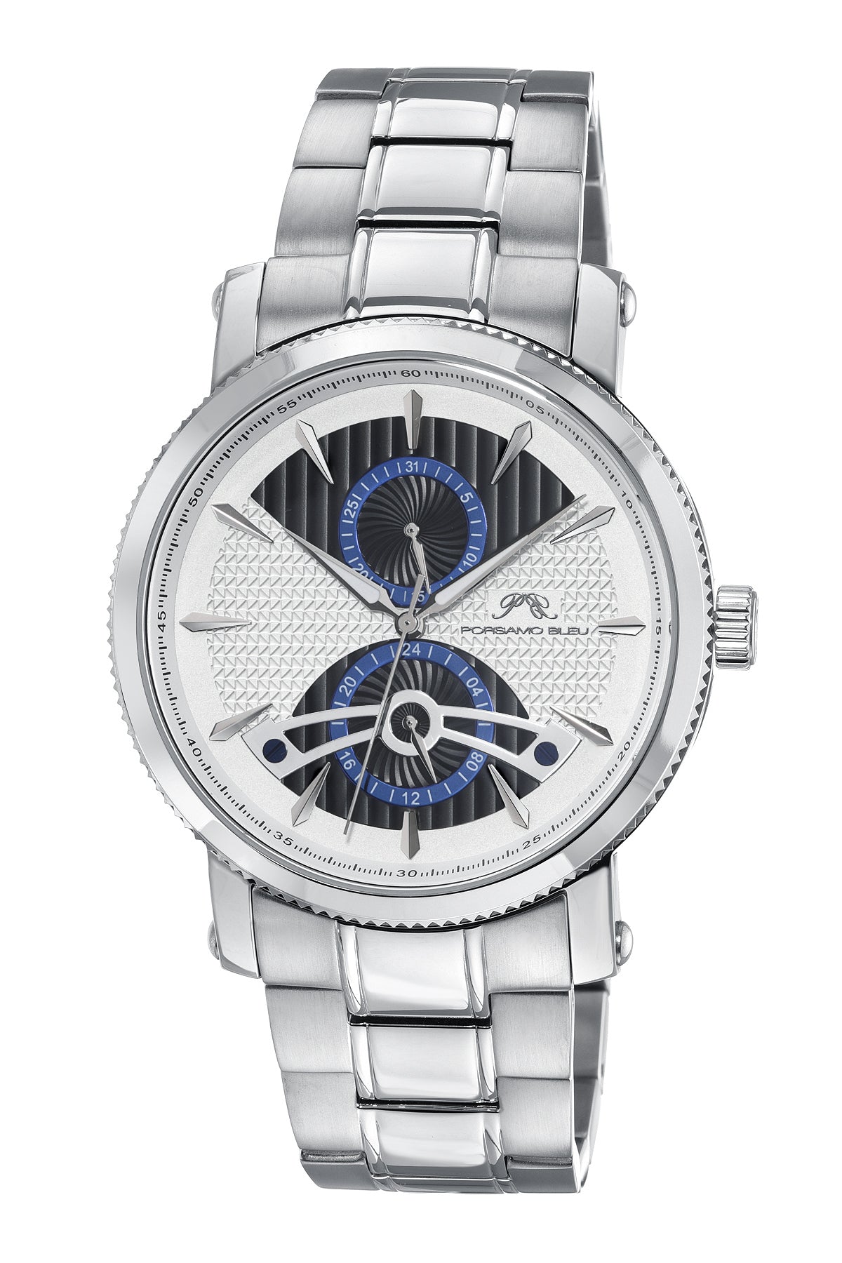 Porsamo Bleu Russel Luxury Multi Function Men's Stainless Steel Watch, Silver, Blue, Black 1171ARUS