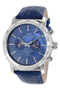 Porsamo Bleu NYC Luxury Men's Watch, Genuine Leather Band, Silver, Blue 056ANYL