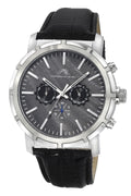 Porsamo Bleu NYC Chrono Luxury Men's Genuine Leather Chronograph Watch With Black Mother of Pearl Dial, Silver, 1281ANYL
