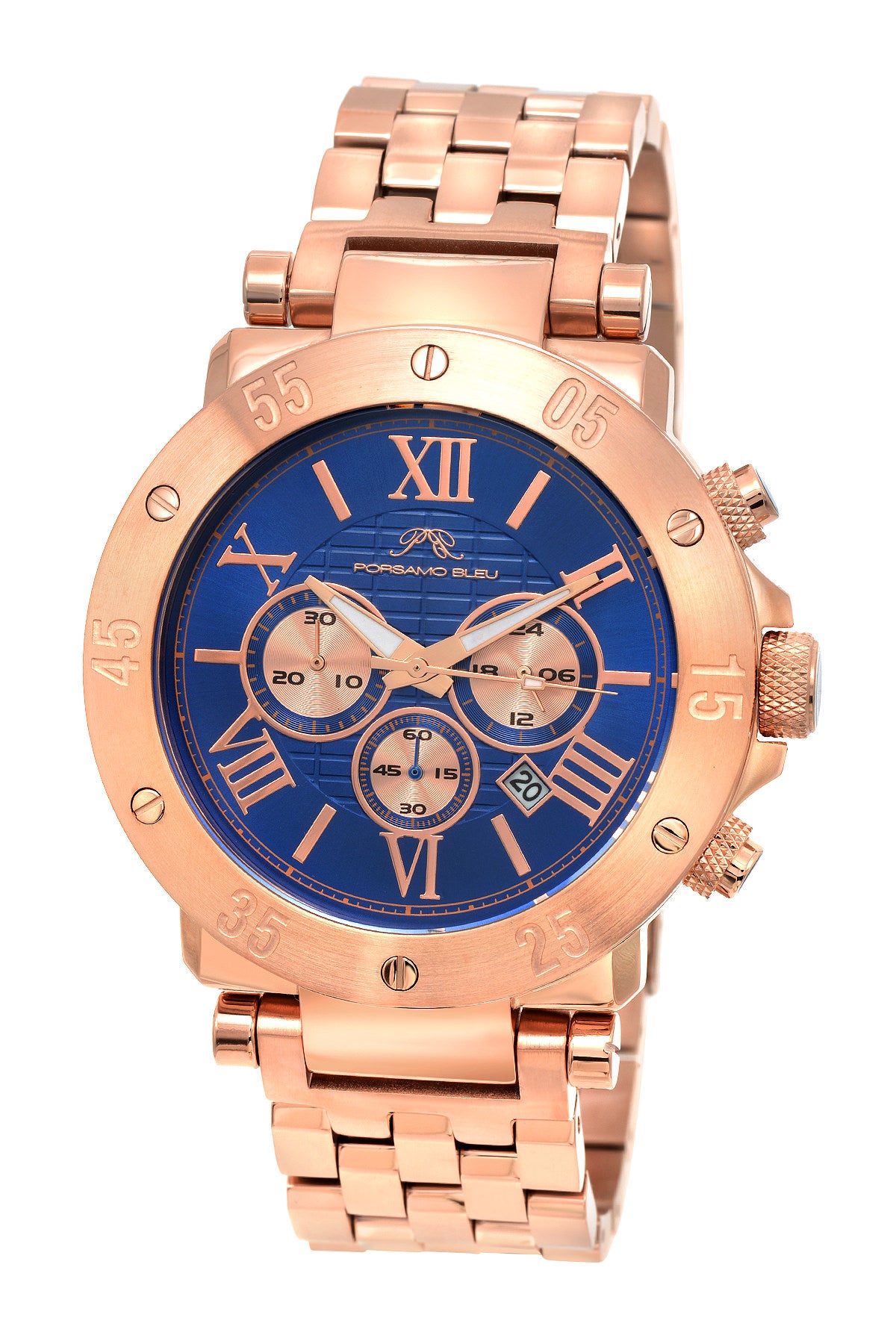 Porsamo Bleu Roger luxury chronograph men's stainless steel watch, rose, blue 582CROS