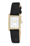 Porsamo Bleu Karolina Luxury Diamond And Topaz Rectangular Women's Genuine Leather Band Watch, Gold, Black 1084AKAL