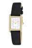 Porsamo Bleu Karolina luxury diamond topaz rectangular women's genuine leather band watch, gold, black 1084AKAL