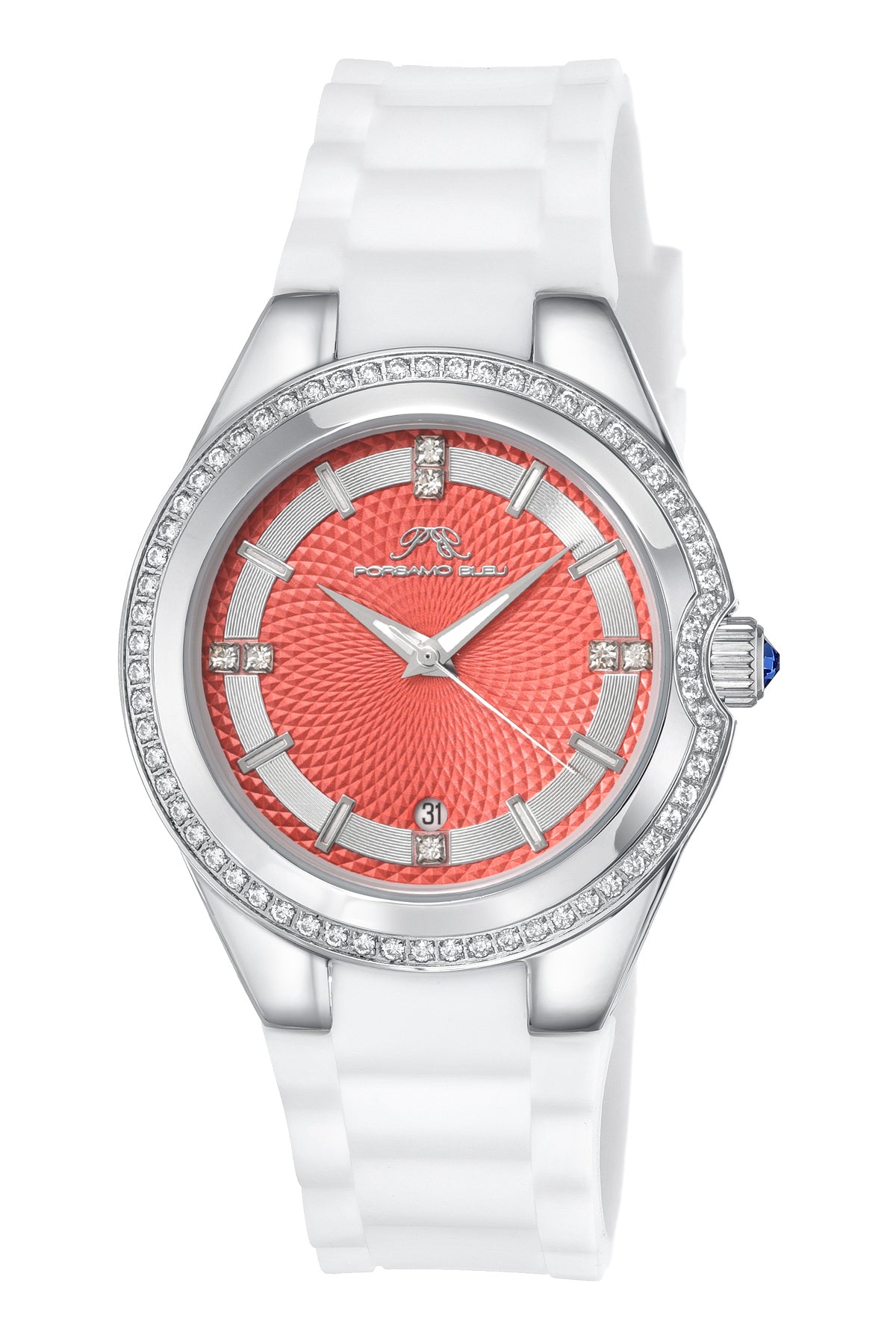 Porsamo Bleu Guilia Luxury Women's Silicone Strap Watch, Interchangeable Bands, Silver, White, Red 1122AGUR