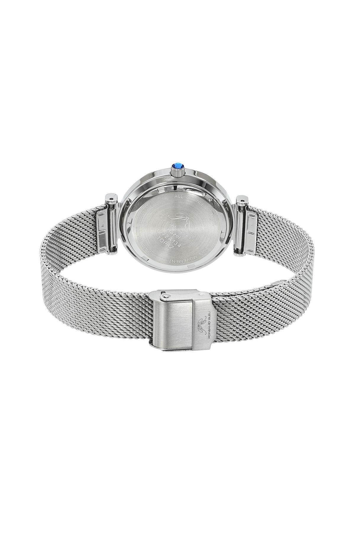 Porsamo Bleu Hazel Luxury Topaz Women's Stainless Steel Watch With Blue MOP Dial And Faceted Crystal Bezel, Silver, 1272AHAS