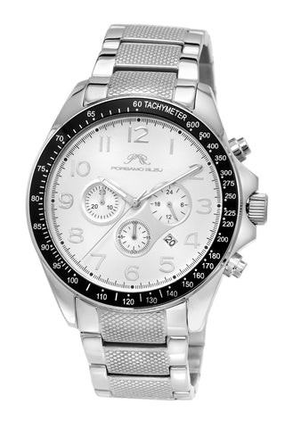 Porsamo Bleu Wolfgang luxury  chronograph men's stainless steel watch, silver 572AWOS
