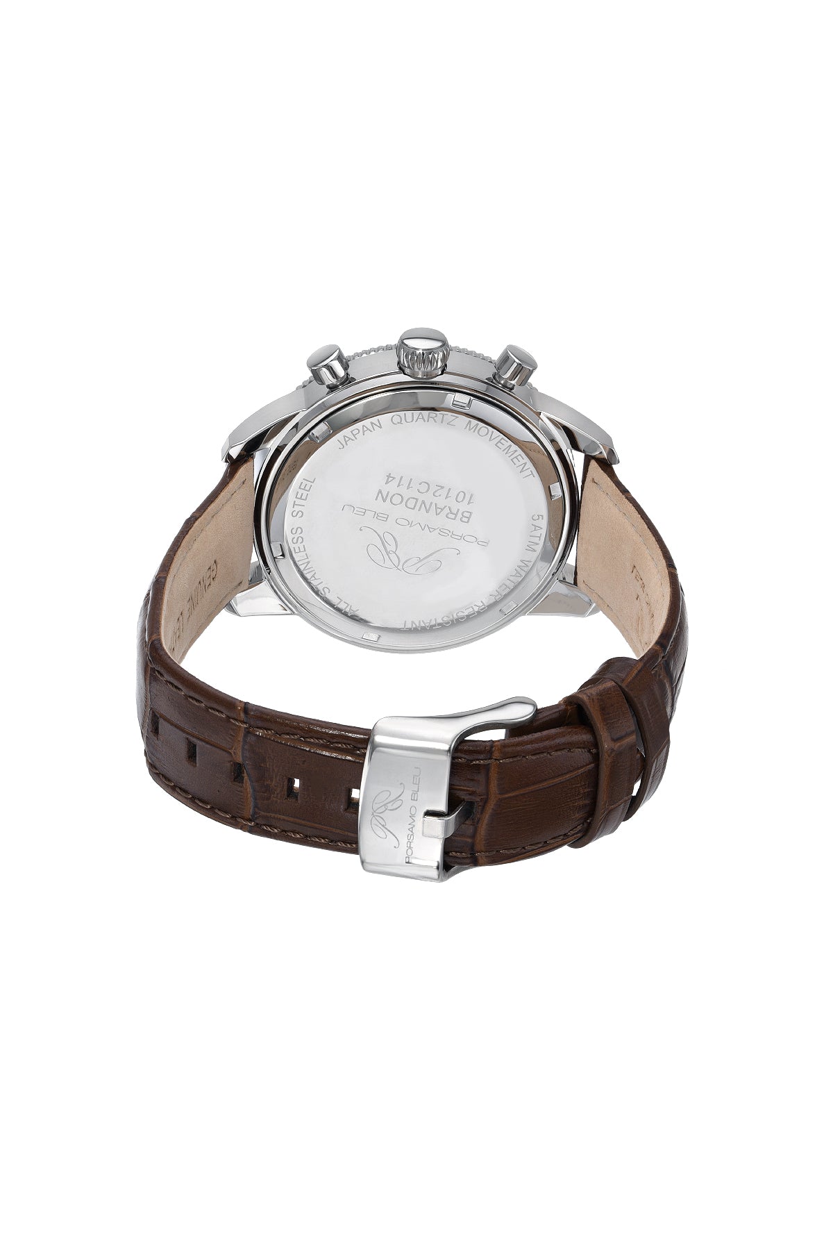 Porsamo Bleu Brandon luxury chronograph men's genuine leather band watch, silver, black, cognac 1012CBRL
