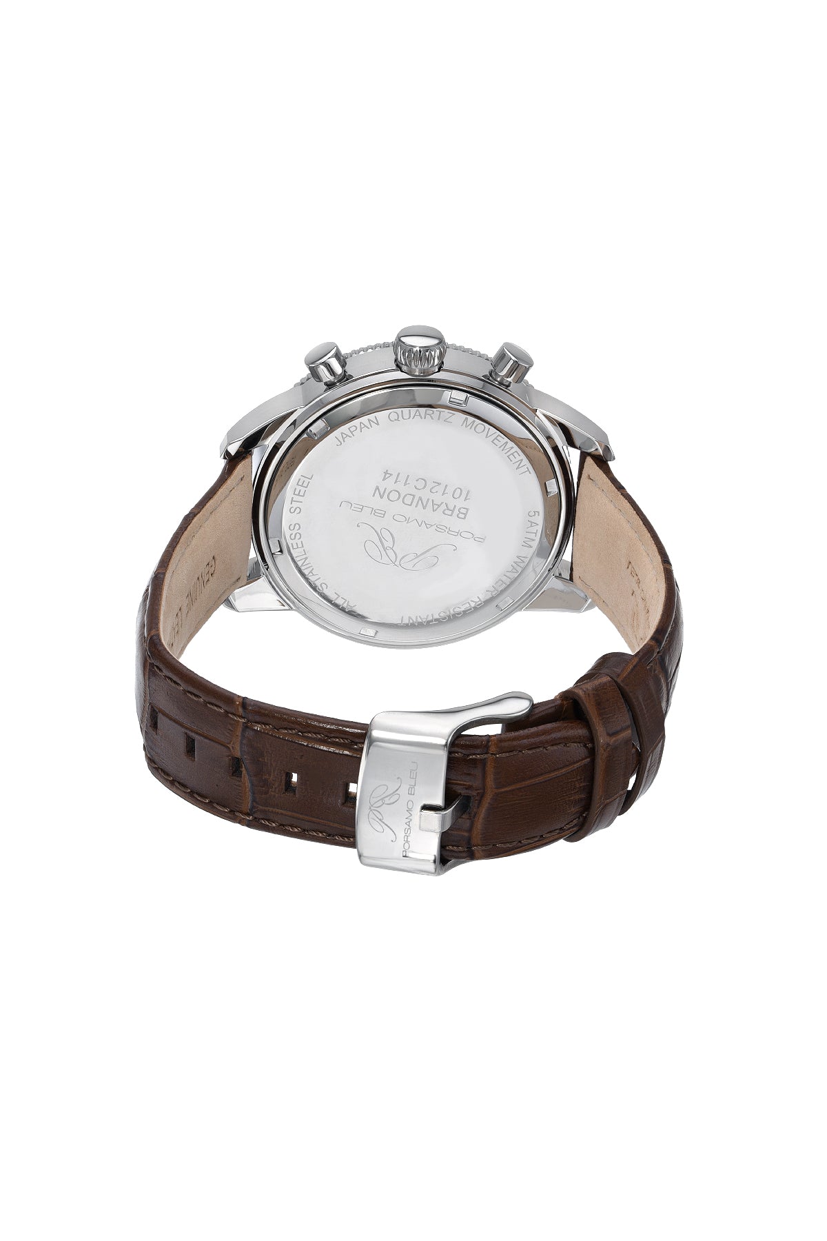 Porsamo Bleu Brandon Luxury Chronograph Men's Genuine Leather Band Watch, Silver, Black, Cognac 1012CBRL