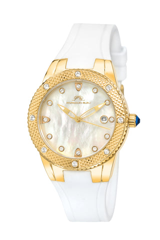 Porsamo Bleu Linda luxury women's watch, silicone strap, gold, white 491BLIR