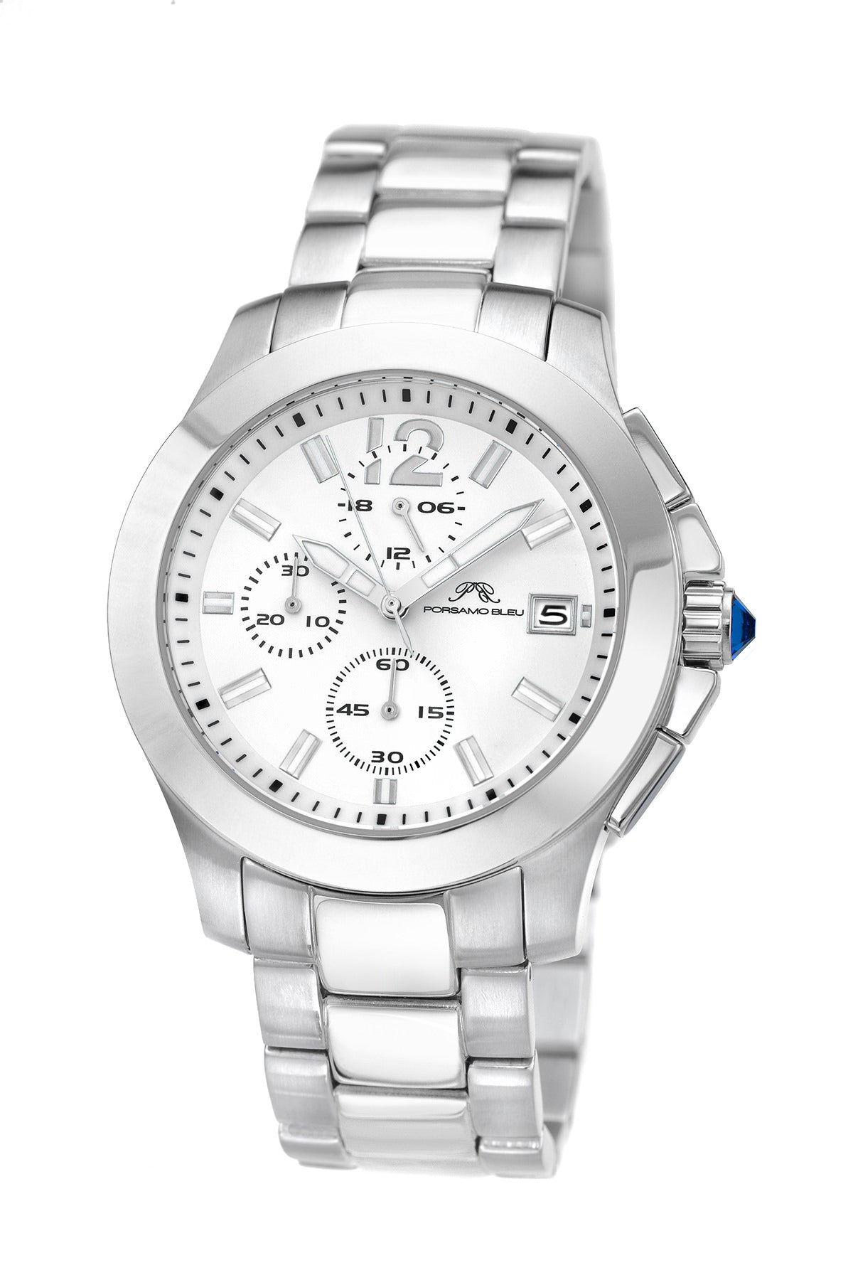Porsamo Bleu Harper luxury chronograph women's stainless steel watch, silver, white 521AHAS