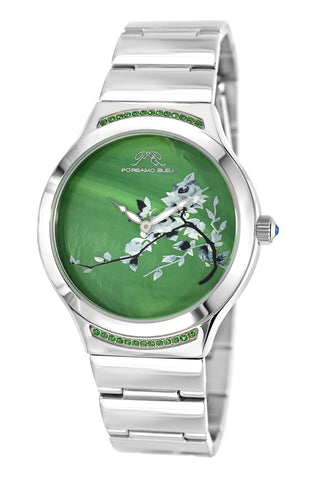 Porsamo Bleu Carmen luxury women's stainless steel watch, silver, green 991ACAS