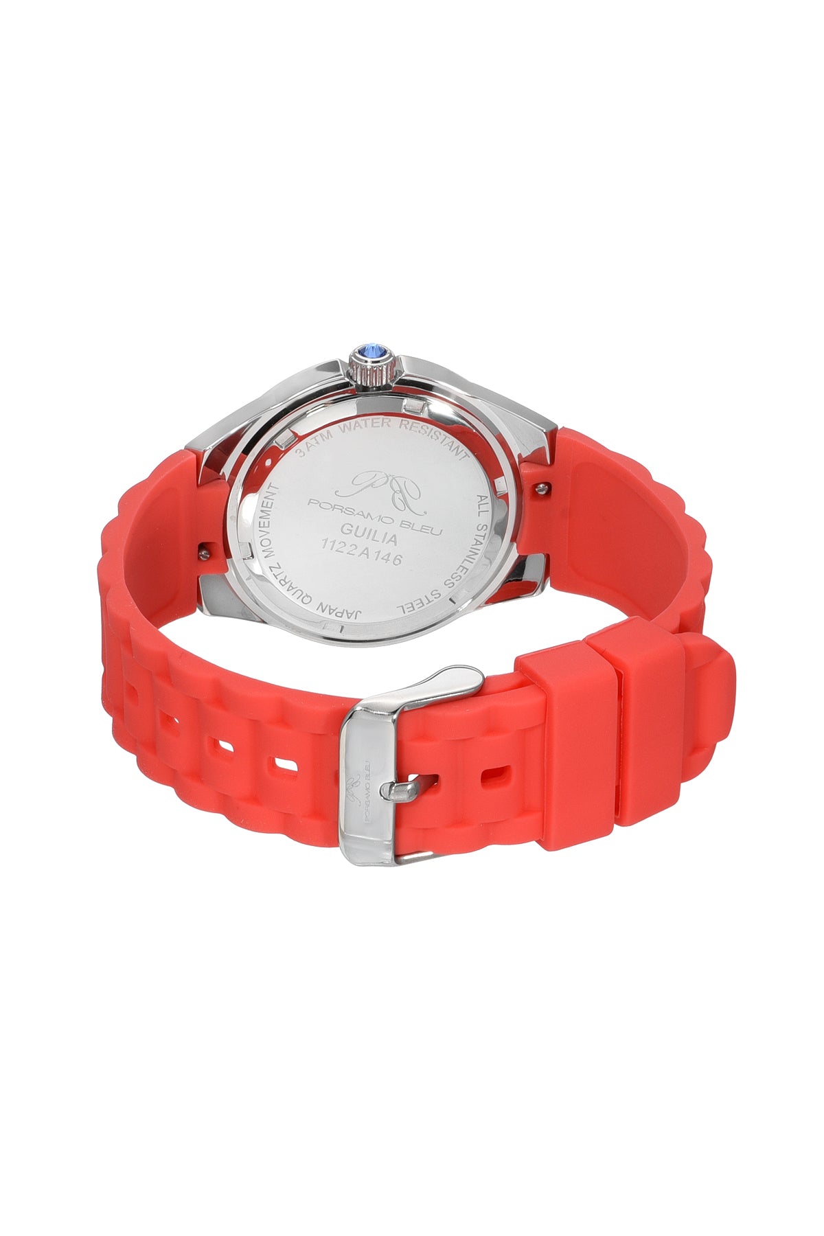 Porsamo Bleu Guilia Luxury Women's Silicone Strap Watch, Interchangeable Bands, Silver, White, Red 1122AGUR
