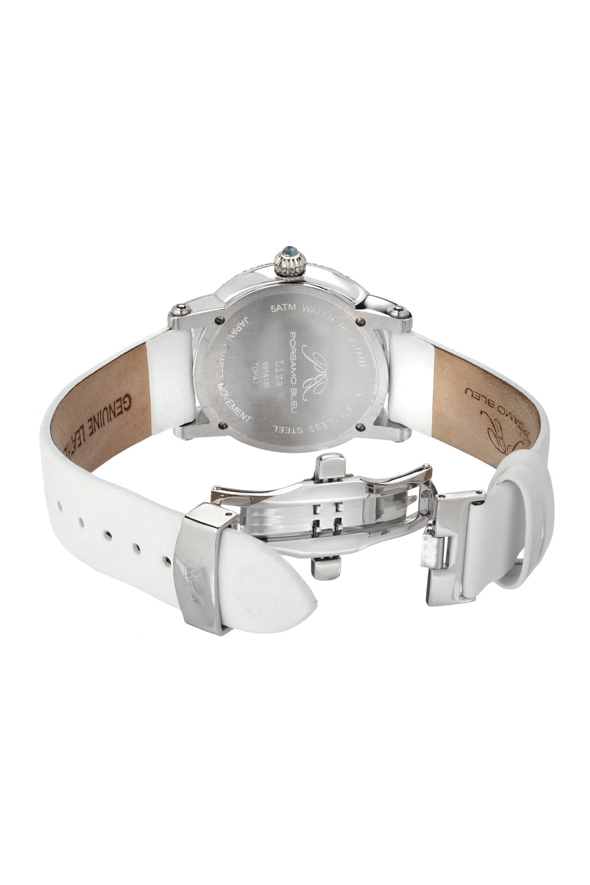 Porsamo Bleu Liza Luxury Automatic Topaz Women's Watch, Satin Leather Watch, Silver, White 691ALIL