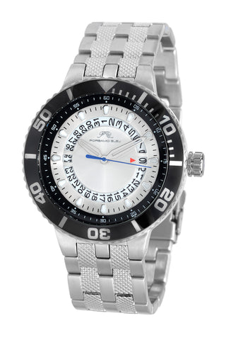 Porsamo Bleu Sebastian luxury men's stainless steel watch, silver, black 461ASES