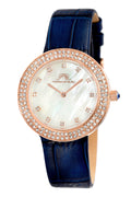 Porsamo Bleu Larissa Luxury Women's Watch, Genuine Leather Band, Crystal Inlaid Bezel, White, Rose, Blue 892CLAL