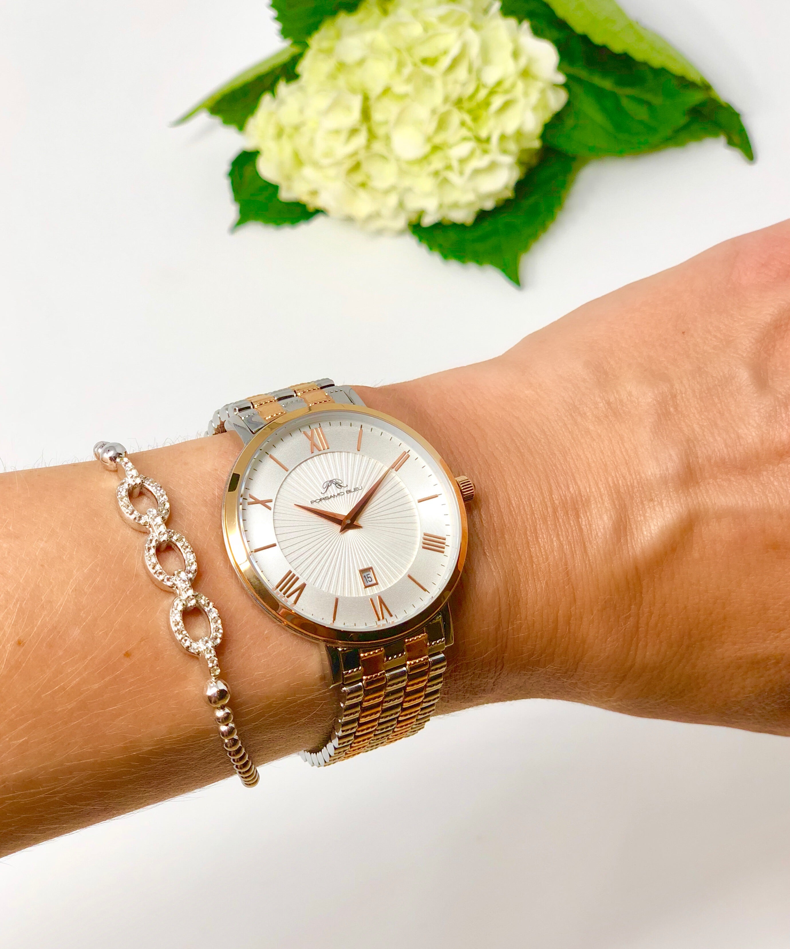 Porsamo Bleu Antonia luxury slim women's stainless steel watch, silver, rose 432BANS