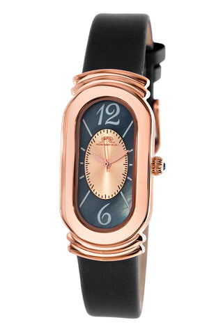 Porsamo Bleu Camille luxury women's silk covered leather watch, rose, black 972CCAL