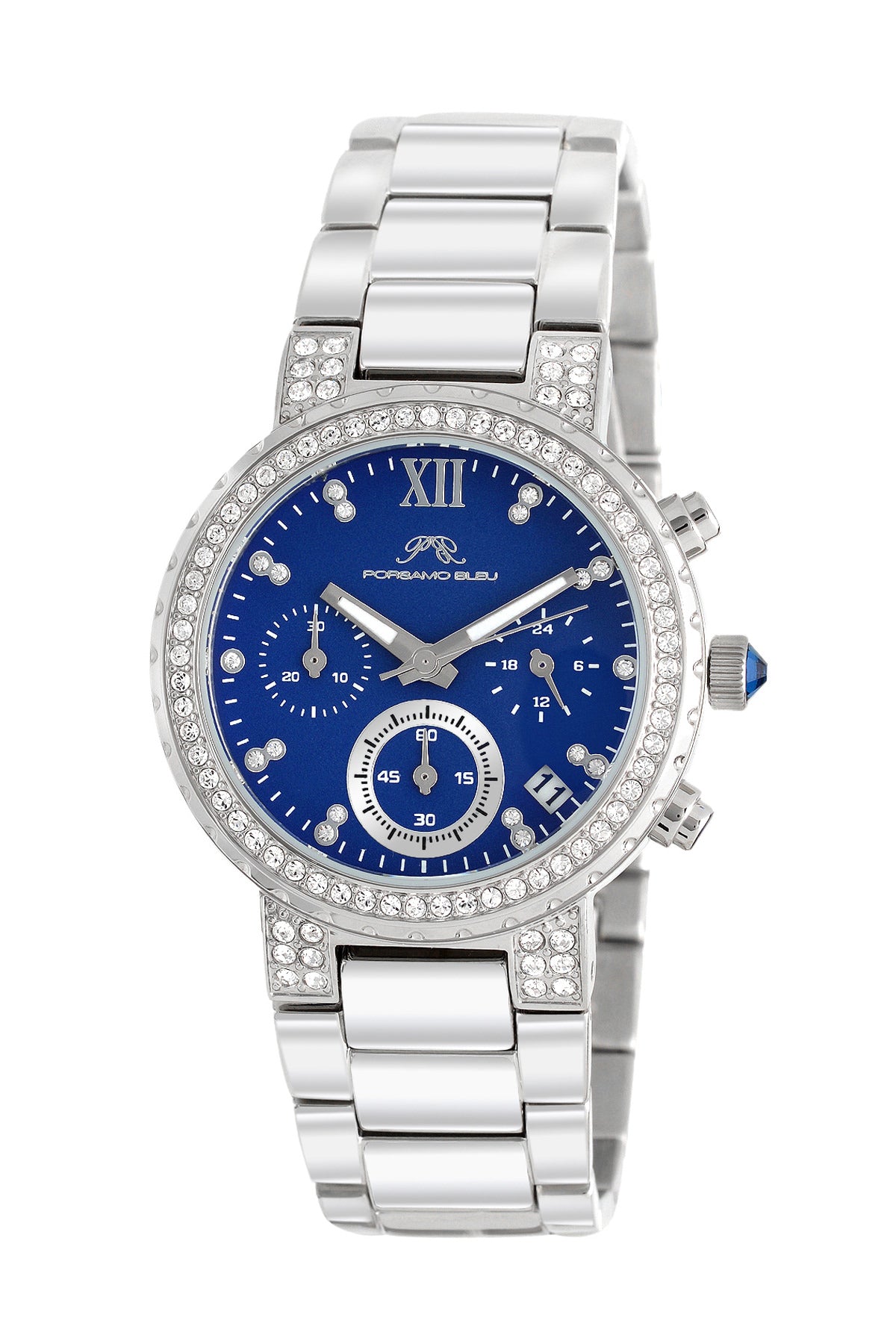 Porsamo Bleu Pilar luxury chronograph women's stainless steel watch, silver, blue 502APIS